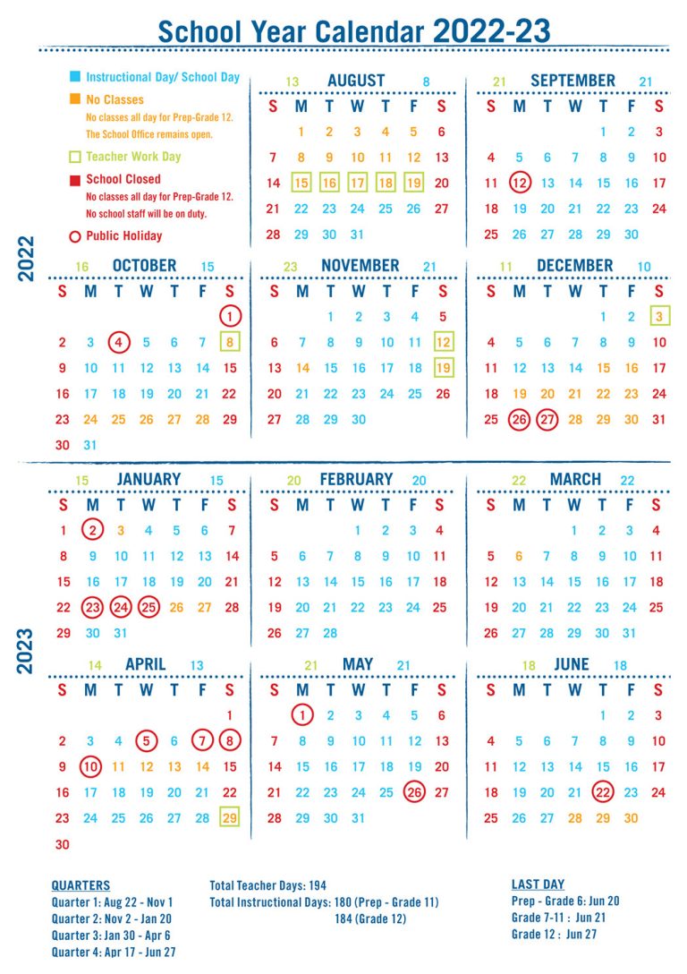 School Year Calendar Christian Alliance International School of Hong Kong